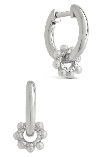 Sterling Forever Alana Imitation Pearl Huggie Hoop Earrings In Silver