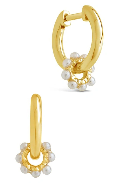 Sterling Forever Alana Imitation Pearl Huggie Hoop Earrings In Gold