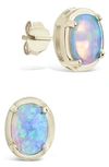 Sterling Forever Blue Lab Created Opal Oval Stud Earrings In Silver
