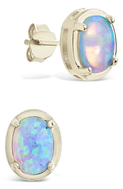 Sterling Forever Blue Lab Created Opal Oval Stud Earrings In Silver