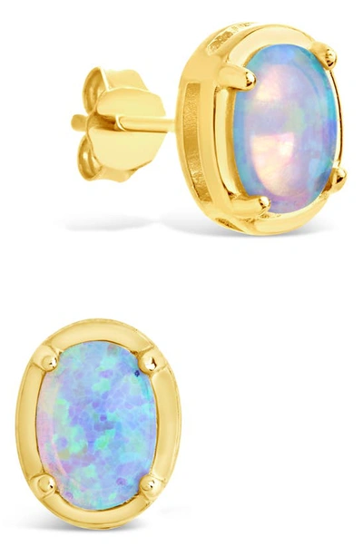 Sterling Forever Blue Lab Created Opal Oval Stud Earrings In Gold