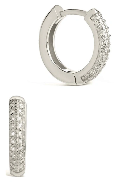 Sterling Forever Pavé Cubic Zirconia Huggie Hoop Earrings In Silver