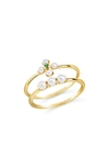 Sterling Forever Cara Set Of 2 Imitation Pearl & Cubic Zirconia Stackable Rings In Gold