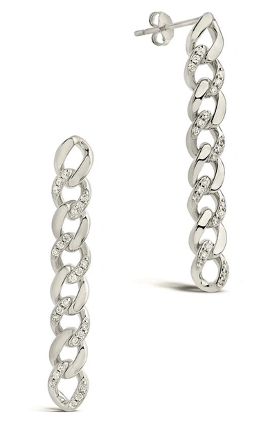 Sterling Forever Cubic Zirconia Pavé Linear Drop Earrings In Silver