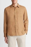 Vince Linen Button-up Shirt In Caramel Desert