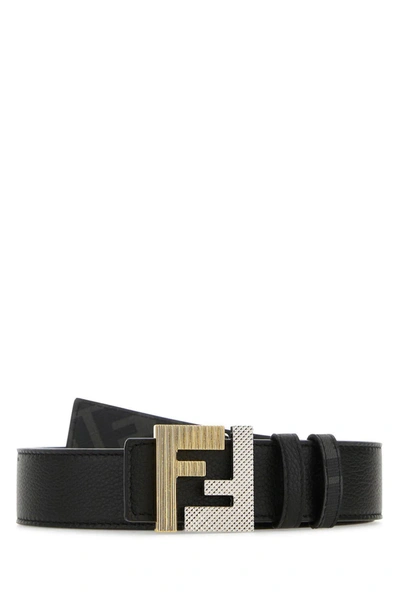Fendi Black Leather Reversible Belt