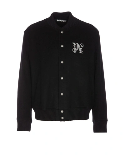 Palm Angels Pa Monogram Embroidered Bomber Jacket In Black