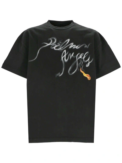 Palm Angels Logo Printed Crewneck T-shirt In Black