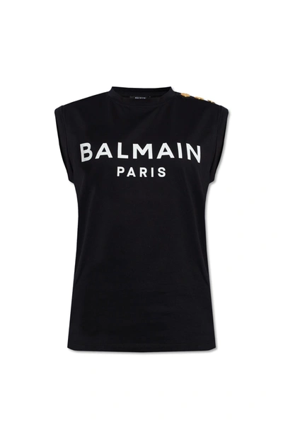 Balmain Sleeveless T-shirt With Logo In Black