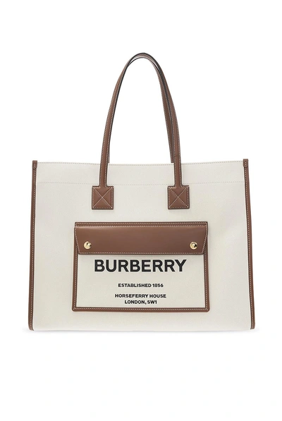 Burberry Shopper Bag In Natural Tan