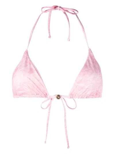 Versace Swim Bikini Lycra Vita Recycled Barocco Ss92 All Over In Pale Pink
