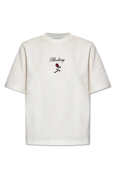 Burberry Floral Embroidered Crewneck T-shirt In Rain