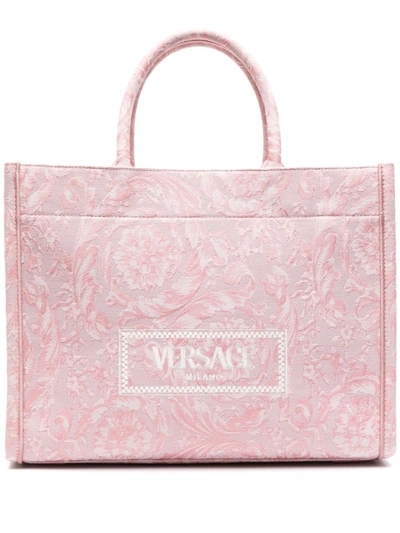 Versace Large Tote Embroidery Jacquard In V Pale Pink English Rose  Gold