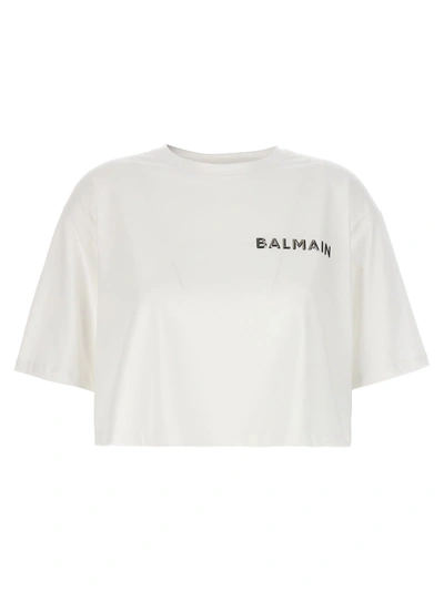 Balmain Logo Cropped T-shirt In White