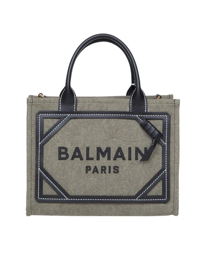 Balmain B-army Shopper Bag In Canvas With Logo In Kaki/noir