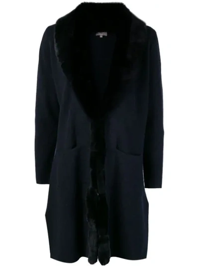 N•peal Fur Collar Milano Coat In Blue
