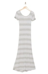 Go Couture Stripe Short Sleeve Rib Maxi Dress In Heather Grey