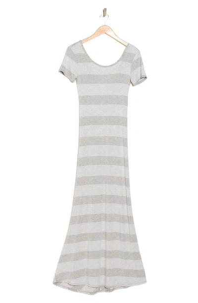 Go Couture Stripe Short Sleeve Rib Maxi Dress In Gray