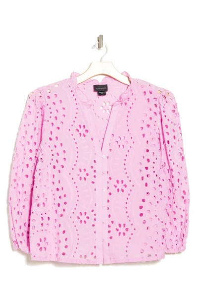 Forgotten Grace Cotton Eyelet Button-up Shirt In Pink