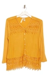 Forgotten Grace Crochet Trim Button Front Tunic In Mustard