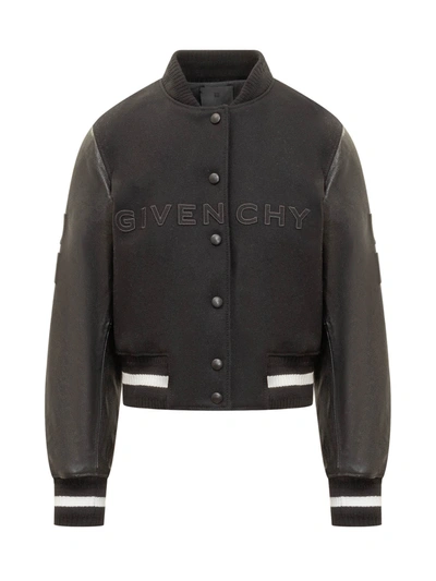 Givenchy Wool And Leather Short Bomber Jacket. In Black White