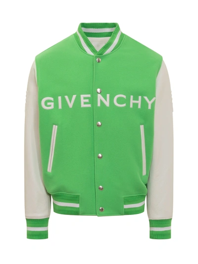Givenchy Wool And Leather Bomber Jacket In Bright Green