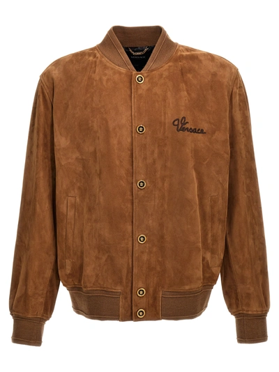 Versace Suede Blouson In Beige