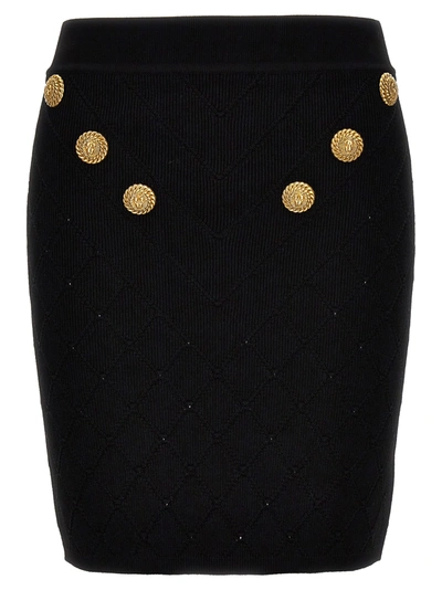 Balmain Logo Button Knitted Skirt In Black