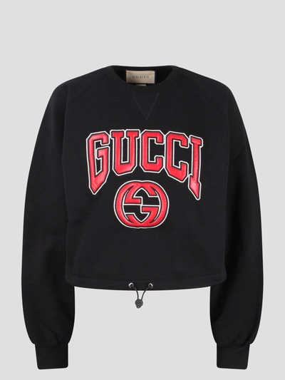 Gucci Embroidery Jersey Sweatshirt In Black