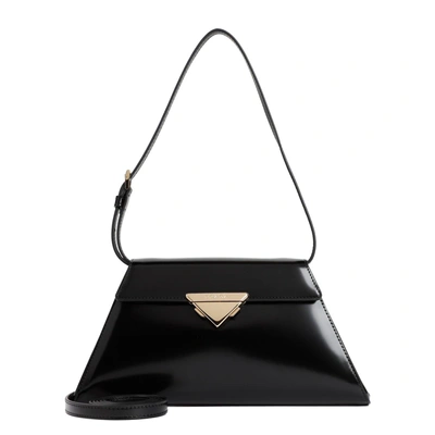 Prada Triangle-logo Foldover Top Shoulder Bag In Black