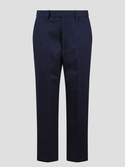 Gucci Web Detail Cotton Ankle Trousers In Blue