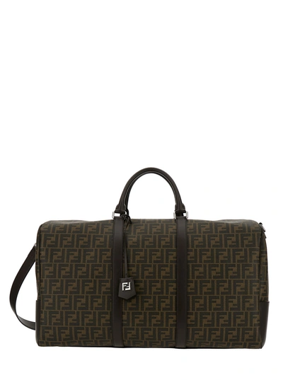 Fendi Medium Duffle Brown Travel Bag With Ff Motif In Fabric Man