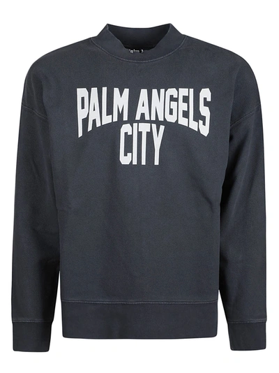 Palm Angels Pa City Washed Crewneck Sweatshirt In Dark Grey/white