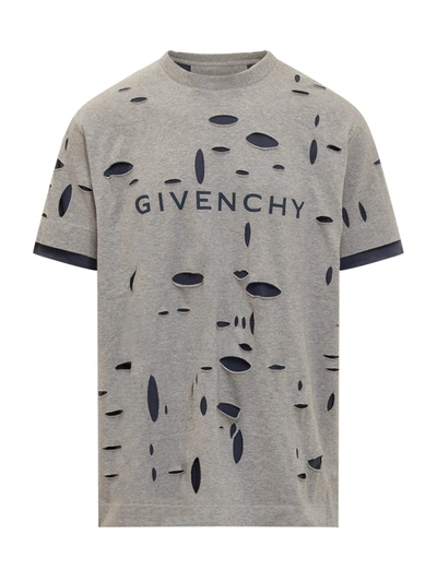 Givenchy Oversized T-shirt In Destroyed Cotton In Grey Blue