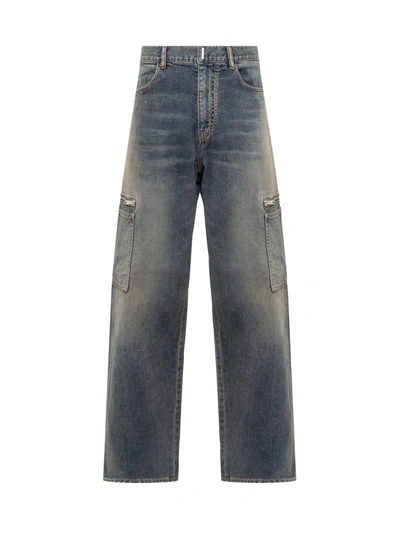 Givenchy 4g Denim Cargo Jeans In Medium Blue