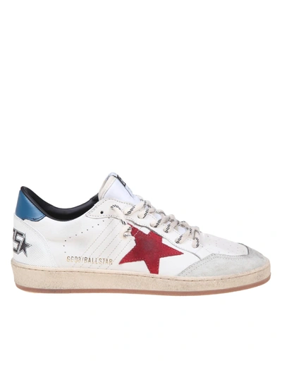 Golden Goose Ballstar Sneakers In White Leather And Suede In White/red