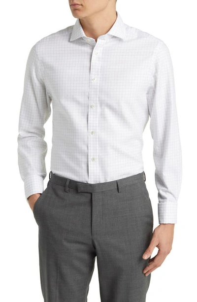 Charles Tyrwhitt Slim Fit Non-iron Grid Dress Shirt In White/ Silver Grey