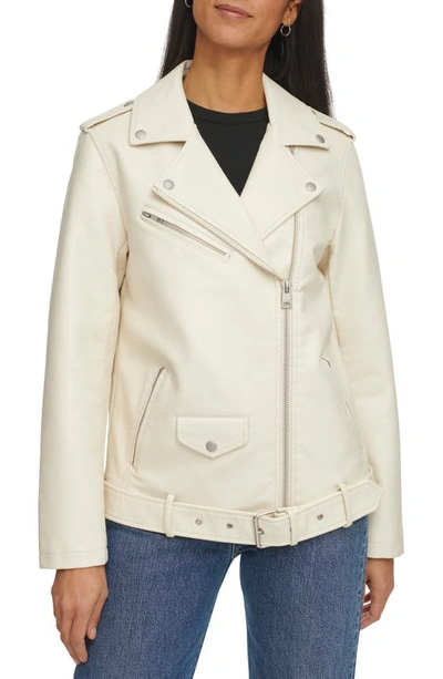 Levi's Longline Belted Faux Leather Moto Jacket In Oyster