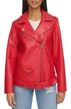 Levi's Longline Belted Faux Leather Moto Jacket In Red