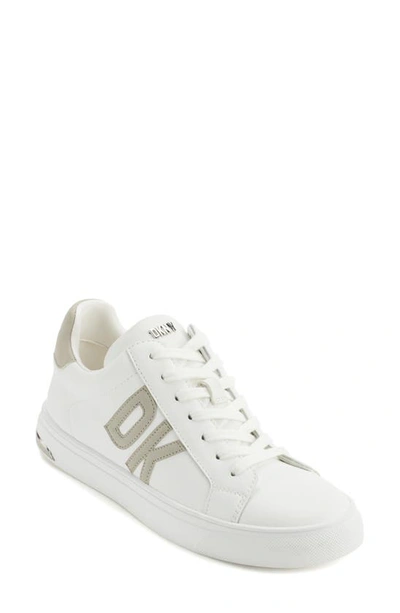 Dkny Logo Sneaker In Bright White/silver