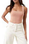 French Connection Rallie Square Neck Stretch Cotton Bodysuit In Mocha Mousse