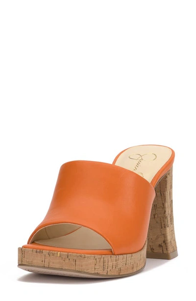 Jessica Simpson Kashet Platform Slide Sandal In Tangerine Leather
