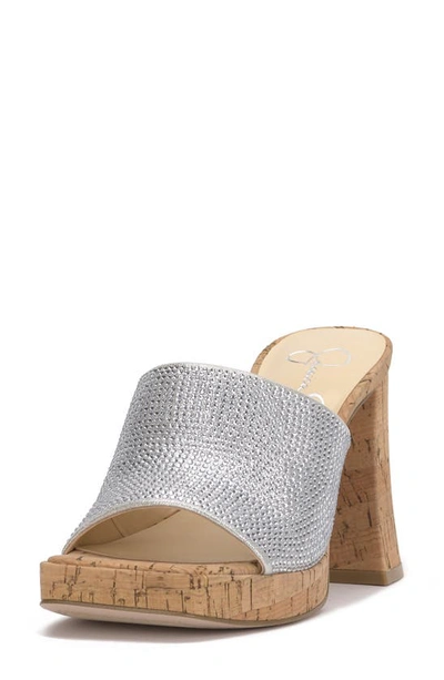 Jessica Simpson Kashet Platform Slide Sandal In Silver Rhinestone