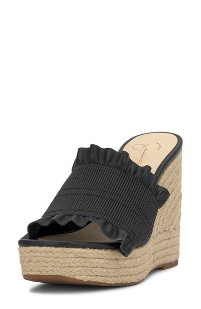 Jessica Simpson Serilda Espadrille Platform Wedge Slide Sandal In Black