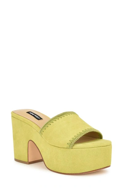 Nine West Yickie Platform Slide Sandal In Medium Green