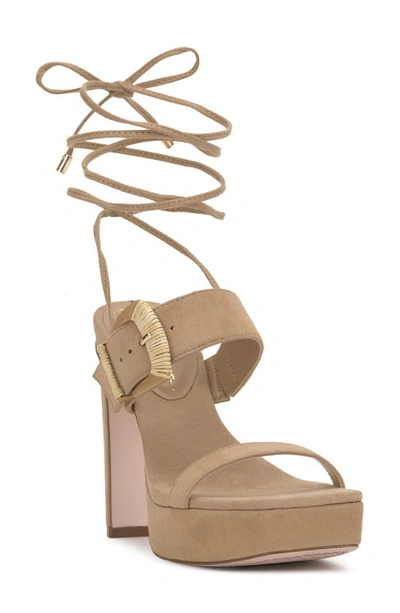 Jessica Simpson Caelia Ankle Wrap Platform Sandal In Almond Leather