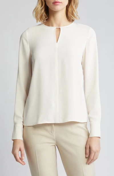 Anne Klein Long Sleeve Keyhole Top In Anne White