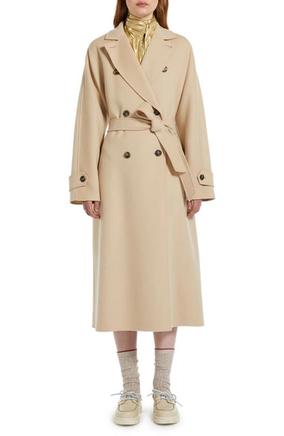 Max Mara Affetto Tie Waist Double Breasted Wool Blend Coat In Sand