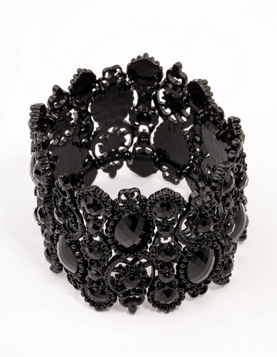 Lovisa Black Lace Pattern & Diamante Stretch Bracelet