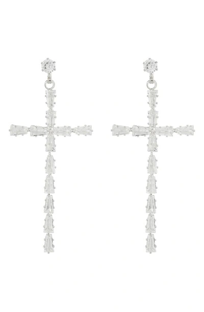 Tasha Cz Cross Drop Earrings In White